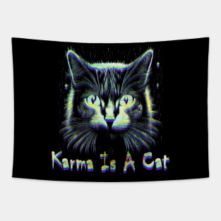 Karma Is A Cat Glitch Tapestry