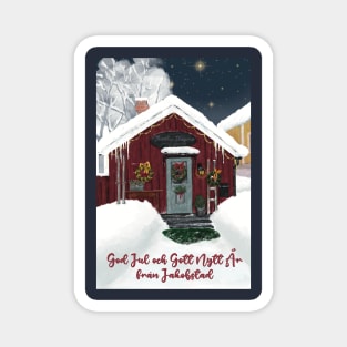 Christmas Greeting card from the old part of Jakobstad called Skata.Swedish text. Magnet