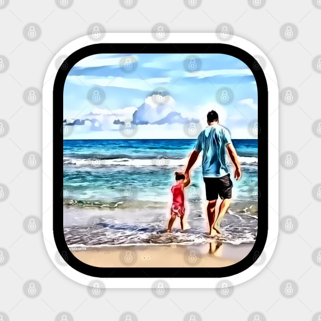 Father and child beach passive income make money Magnet by Lebihanto