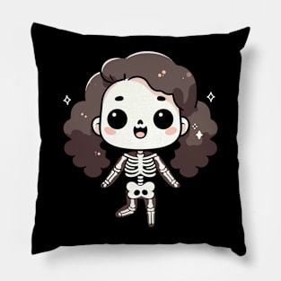 Cute Kawaii Girl Ghost | Cute Happy Halloween Skeleton Design for Girls Pillow