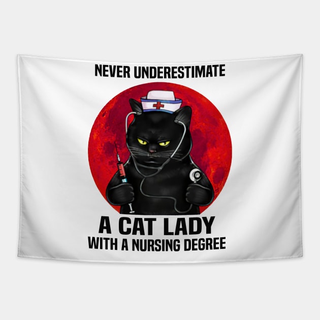 Never Underestimate A Cat Lady With A Nursing Degree Gift Tapestry by cobiepacior