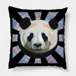 Striking Panda bear on Paisley patterned sun rays Pillow