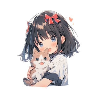 Anime Girl's Kitty Chronicle Tee, Anime Waifu and Cat T-Shirt