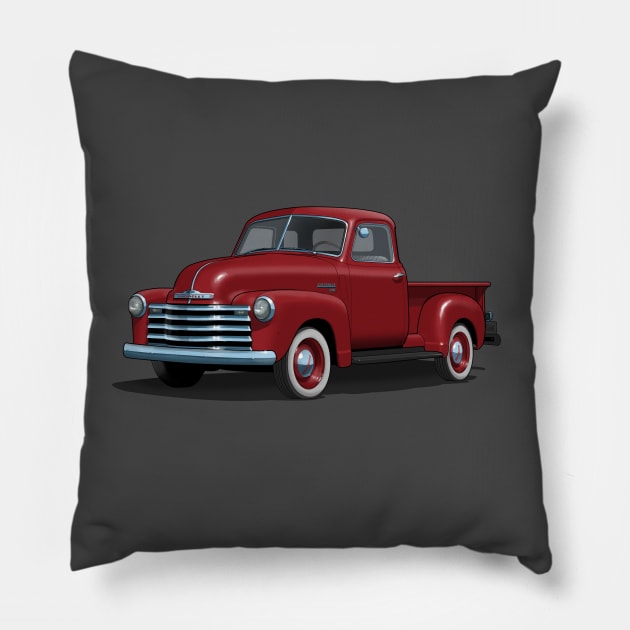 maroon 1949 Chevy Pickup Truck Pillow by candcretro