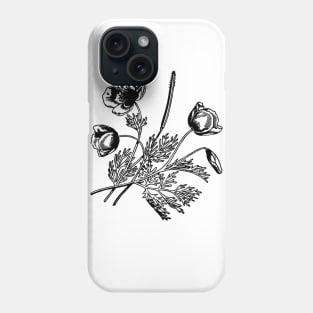 black flower leaf line art design Phone Case