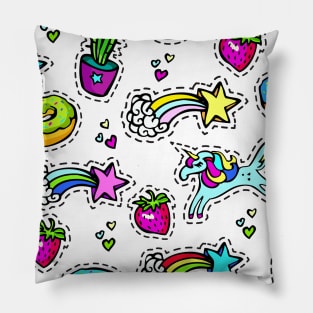 1980's Neck Gator Rainbows Unicorns Donuts Cactus Strawberries White 80's Neck Gator Pillow