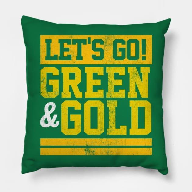 Let's Go Green & Gold Team Favorite Colors Vintage Game Day Pillow by DetourShirts