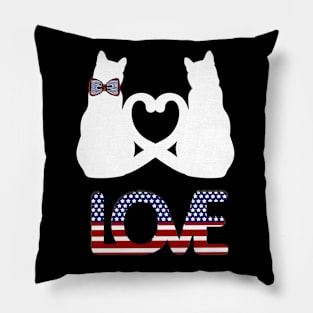 Two white cats in love in american style Pillow