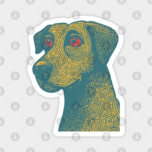 Tribal Psychedelic Dog - Trippy Linocut Magnet by TuncGK