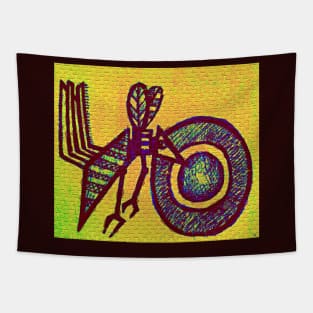 African Contemporary Artwork Painting of The Bee in Yellow and Blue Tapestry