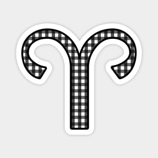 Aries Zodiac Horoscope Symbol in Black and White Gingham Pattern Magnet