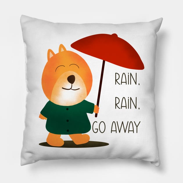 Cute Dog "Rain, Rain, Go Away" Design Pillow by TheDoodleShop