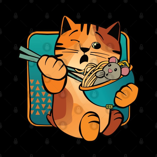 Cat Eating Noodles with Mouse by Sue Cervenka