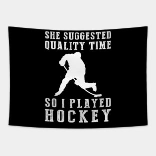Slapshotting Quality Time - Funny Hockey Tee! Tapestry