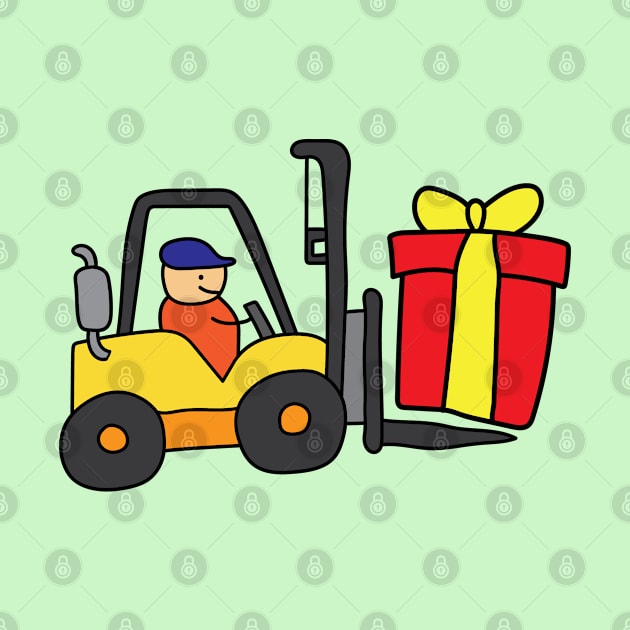 cute forklift lifting a giant box gift by wordspotrayal