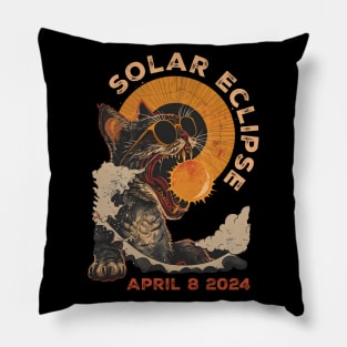 Solar Eclipse April 8 2024 Funny Cat In Sunglasses Totality Pillow