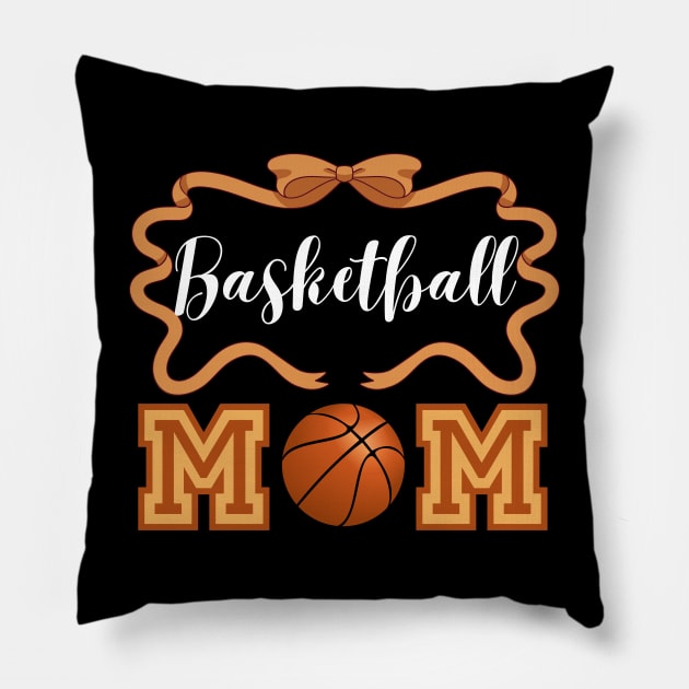 Cute Basketball Mom Shirt with Hair Bow and Ribbon Design for College Game Day for Basketball Lover Mom as Mother's Day Gift Pillow by Motistry