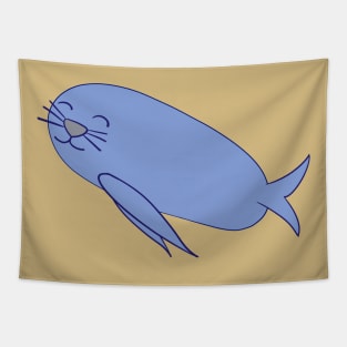 Smiling Blue Kawaii Seal Tapestry