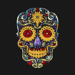 Gothic Day Of The Dead - Stars Sugar Skull - gold colors T-Shirt