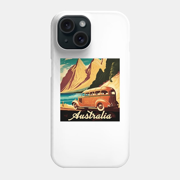 Australia Coastline Mountains Vintage Travel Art Poster Phone Case by OldTravelArt