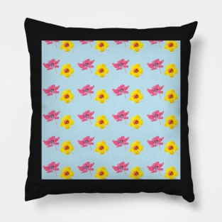 Hibiscus Flower Pattern in Watercolors and a light blue background Pillow