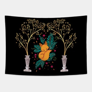 Baby fox sleeping in the mystery forest Tapestry