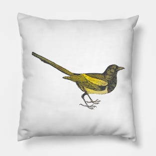 Cute Yellow Vintage Bird Illustration with Yellow watercolour Background Pillow