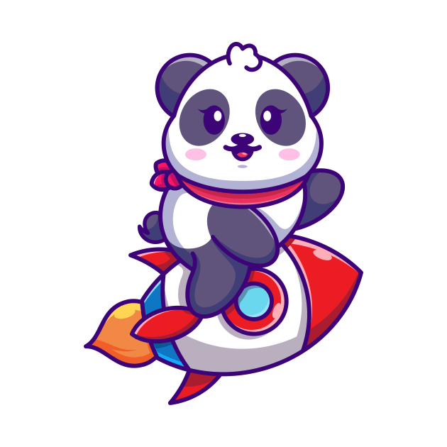 Cute panda riding rocket cartoon by Wawadzgnstuff