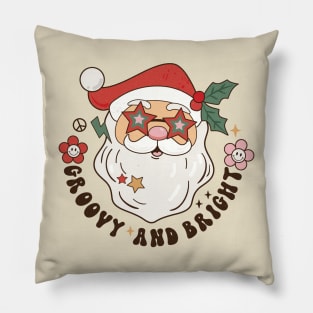 Funny Retro Groovy and Bright Santa Claus Christmas Pillow