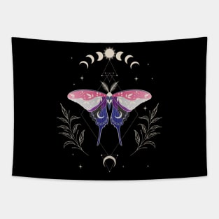 Genderfluid Luna Moth Celestial Cottagecore LGBT Pride Flag Tapestry