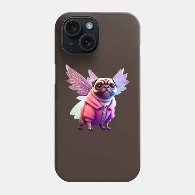 Cute Pug in Pink Fairy Costume - Adorable Dog in Whimsical Pink Fairy Outfit Phone Case by fur-niche