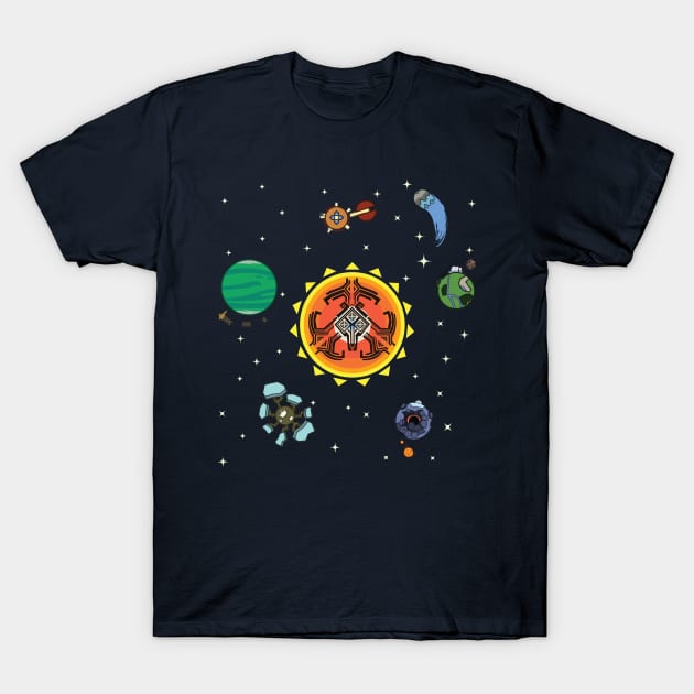 Outer Wilds Hearthian System Map T Shirt 100% Pure Cotton Space