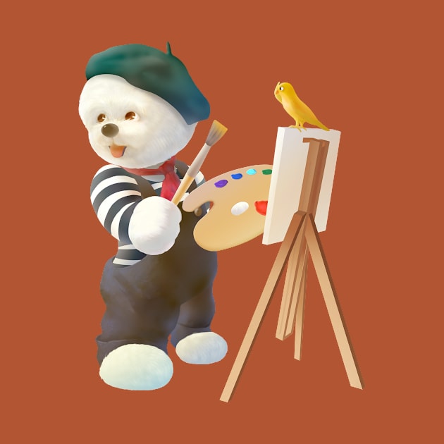 Cute Puppy Artist With Brush and Palette by zkozkohi