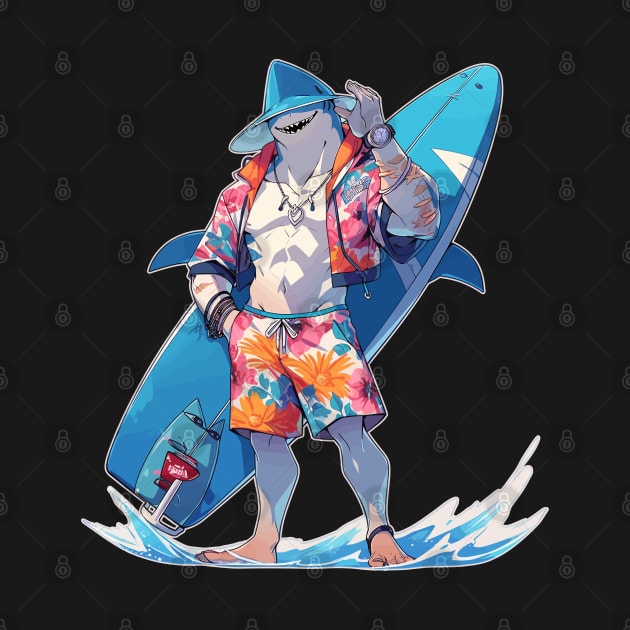 Anime Surfer Shark Dude by DanielLiamGill