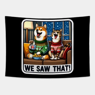 We Saw That meme Shiba Inu Tabby Cat Hot Chocolate Nachos Home Snowing Christmas Sweater Tapestry