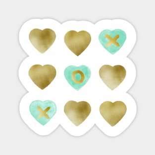 Tic tac toe hearts - mint and gold Magnet