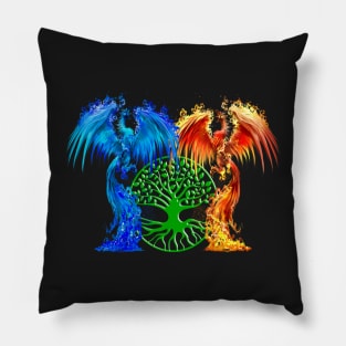 Fantasy Fire And Ice Phoenix Green Tree Of Life Pillow