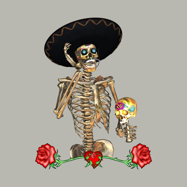 Funny sugar skull skeleton with mexican hat by Nicky2342
