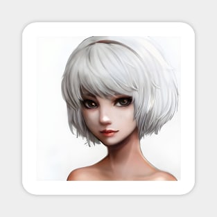 White Hair Anime Girl Magnet