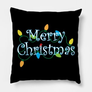 Merry Christmas White and Blue Pillow