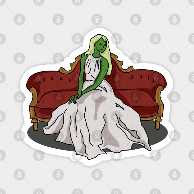 Extraterrestrial Elegance: Alien on a Victorian Couch Magnet by Fun Funky Designs