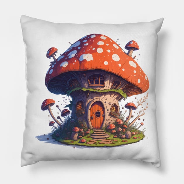 Fairy mushroom house Pillow by arrowdesigns19