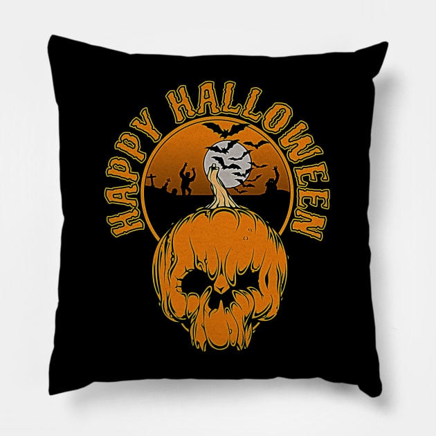 Happy Halloween- Skull Pumpkin design Pillow by Off the Page