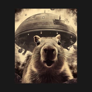 Capybara Selfie with UFOs Weird T-Shirt