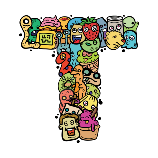 Alphabet Monster Doodle Letter T Monogram T-Shirt