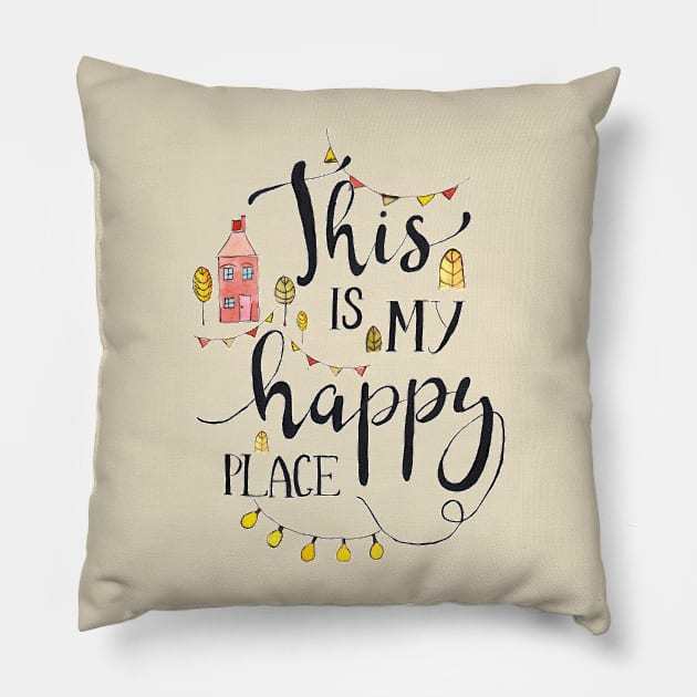 Happy Place Pillow by biazartstudio_digitales