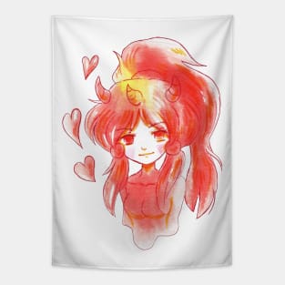 Fiery Watercolor Demon Girl Tapestry