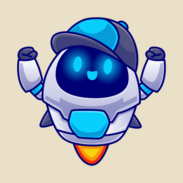 Cute Robot Wearing Hat Flying Cartoon by Catalyst Labs