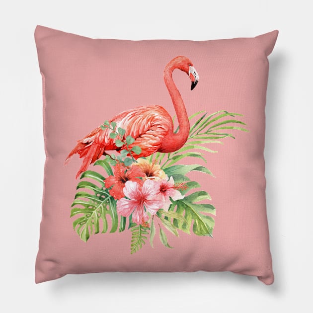 Watercolor Pink Flamingo Pillow by Katheryn's Studio