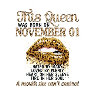 This Queen Was Born On November 01 Happy Birthday To Me You Grandma Mother Aunt Sister Wife Daughter T-Shirt